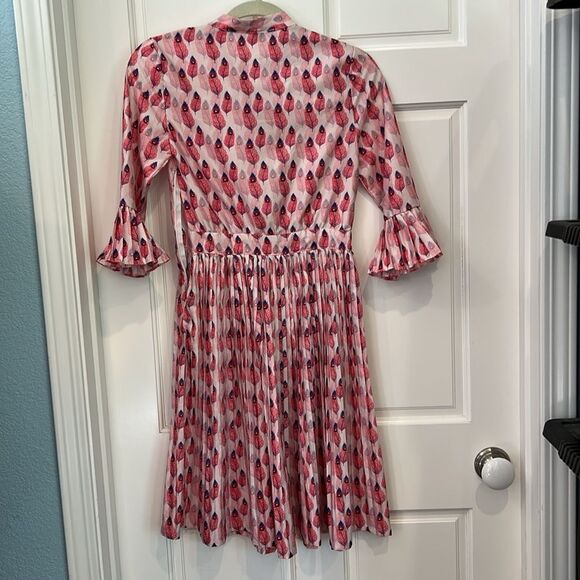 Pink and Red feather Patterned Dress marked medium fits small - Picture 5 of 8